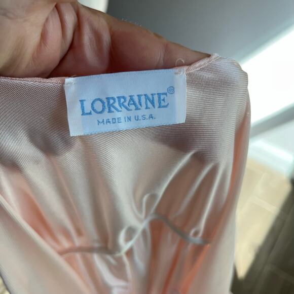 Lorriane 1980s Vintage Pink Nylon Lace Sweep Romantic Slip Nightgown Size L - Picture 9 of 11